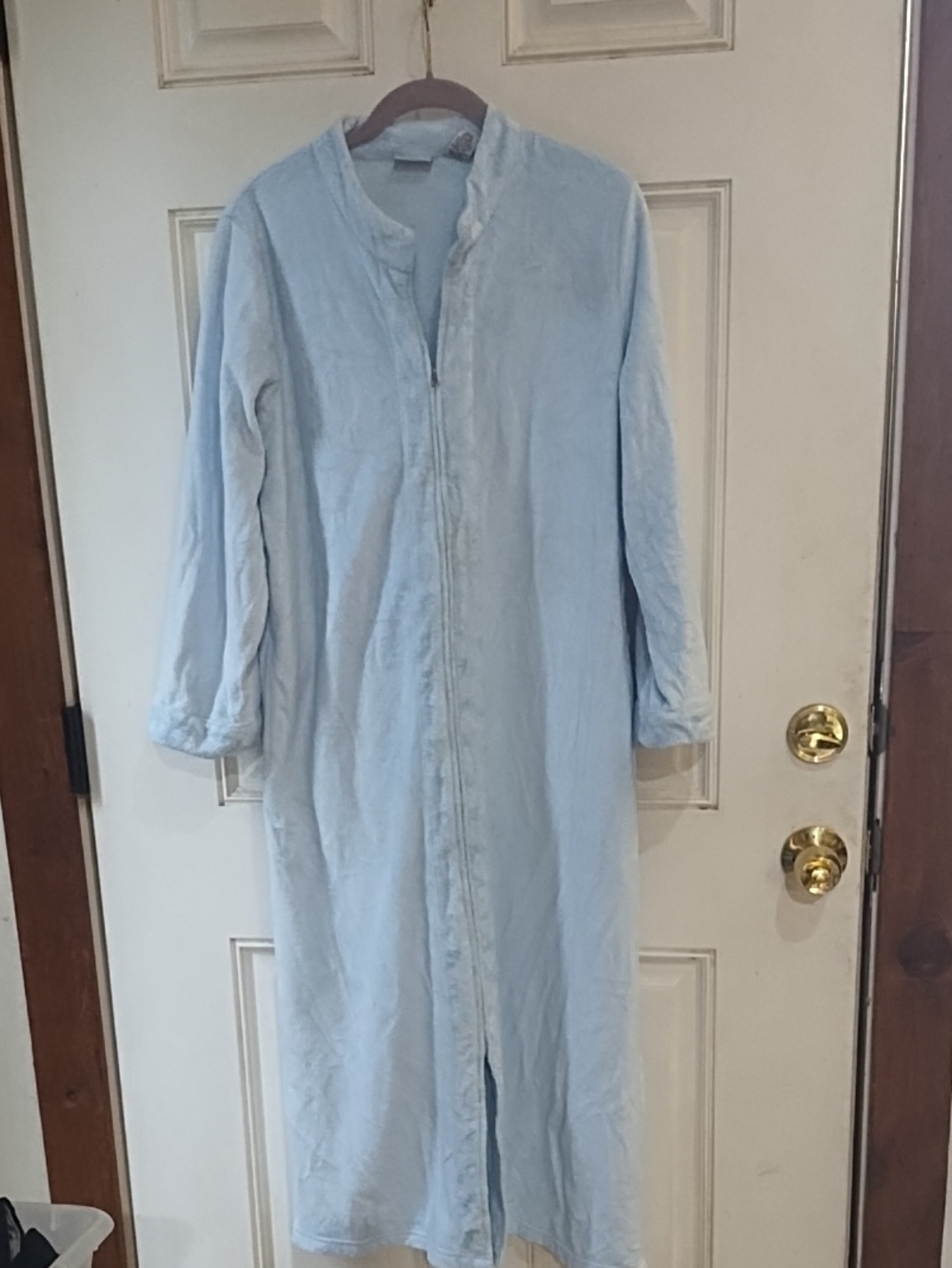 Light Blue Women's Long Zip-Front Robe